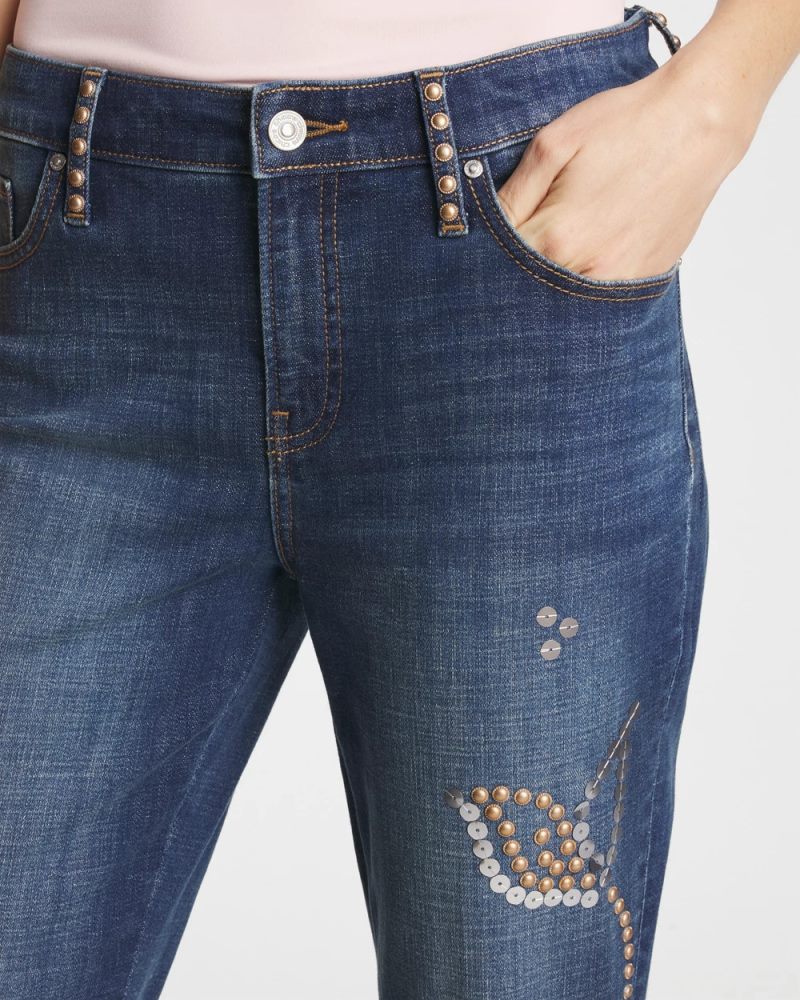 Chicos Petite Embellished Girlfriend Cropped Flared Jeans - SPELLBOUND INDIGO