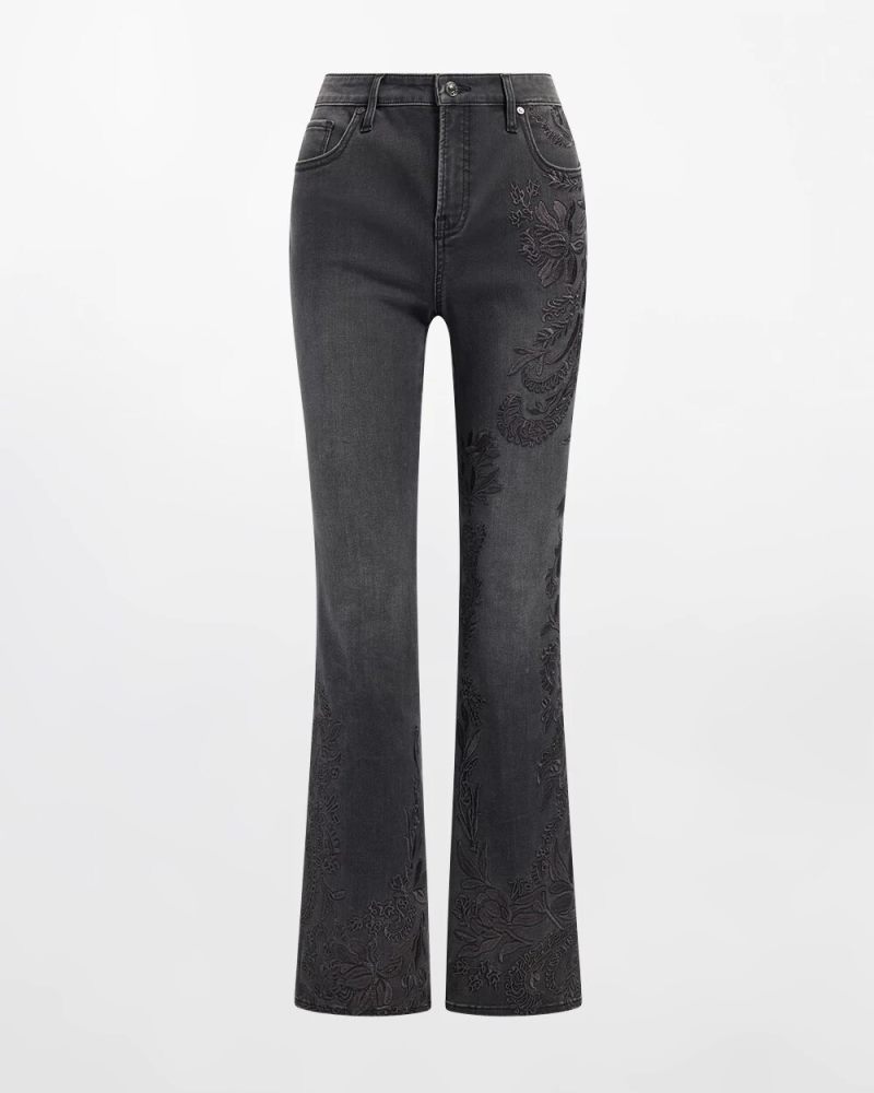 Chicos Girlfriend Tonal Embroidered Flare Jeans - SELENE WASH