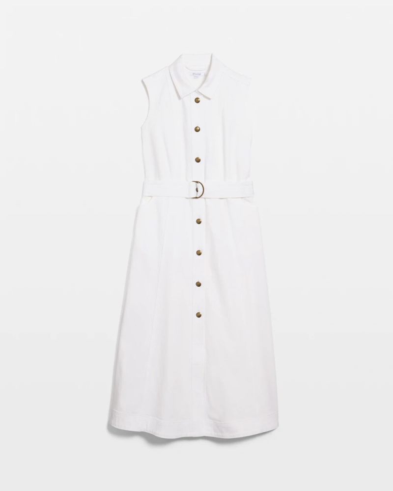 Chicos Denim Sleeveless Shirtdress - ALABASTER