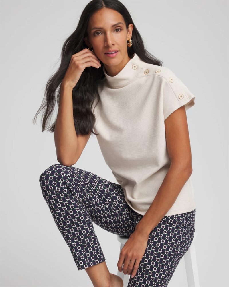 Chicos Ottoman Cap Sleeve Tee - WHITE TRUFFLE