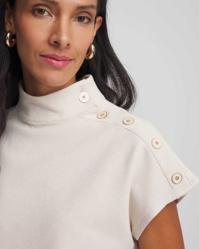 Chicos Ottoman Cap Sleeve Tee - WHITE TRUFFLE