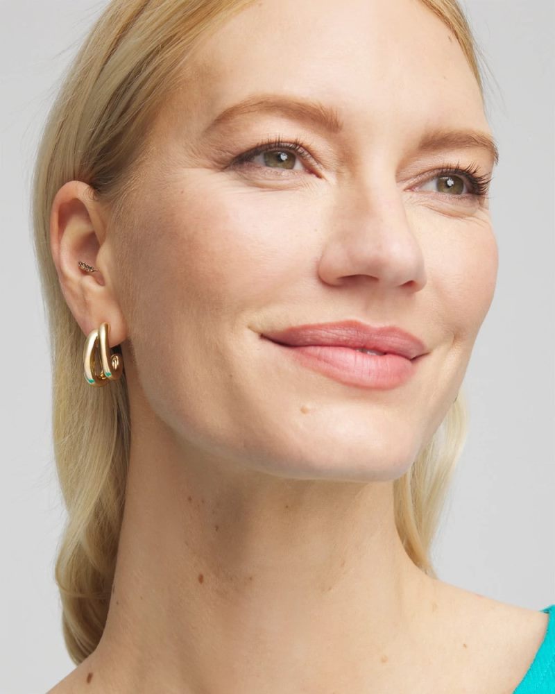 Chicos Gold Double Mini Hoop Earrings - GOLD