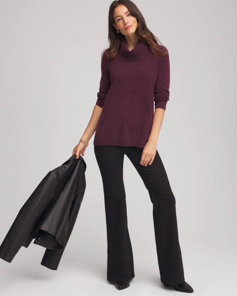 Chicos Cowlneck Cashmere Pullover Tunic - WINE