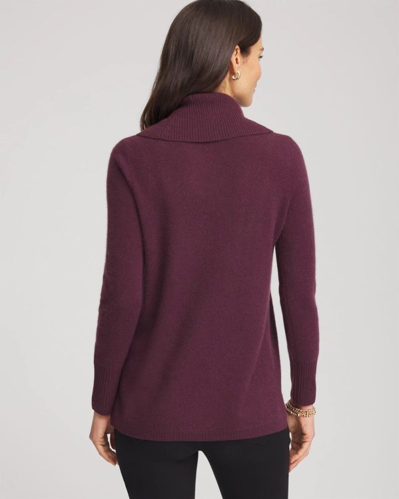 Chicos Cowlneck Cashmere Pullover Tunic - WINE