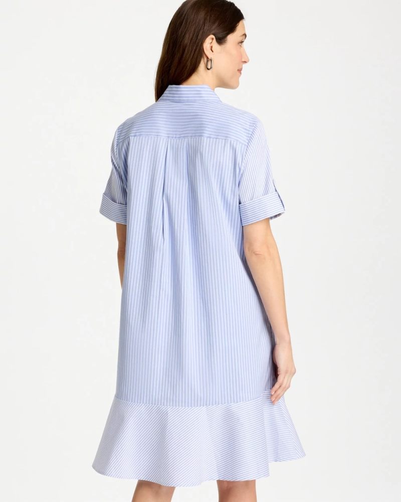 Chicos Popover Striped Tiered Poplin Dress - BLUE ORCHID