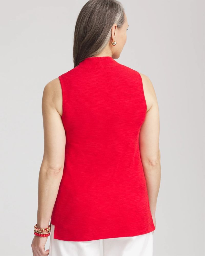 Chicos Textured Sleeveless V-Neck Tunic - RED GLOW