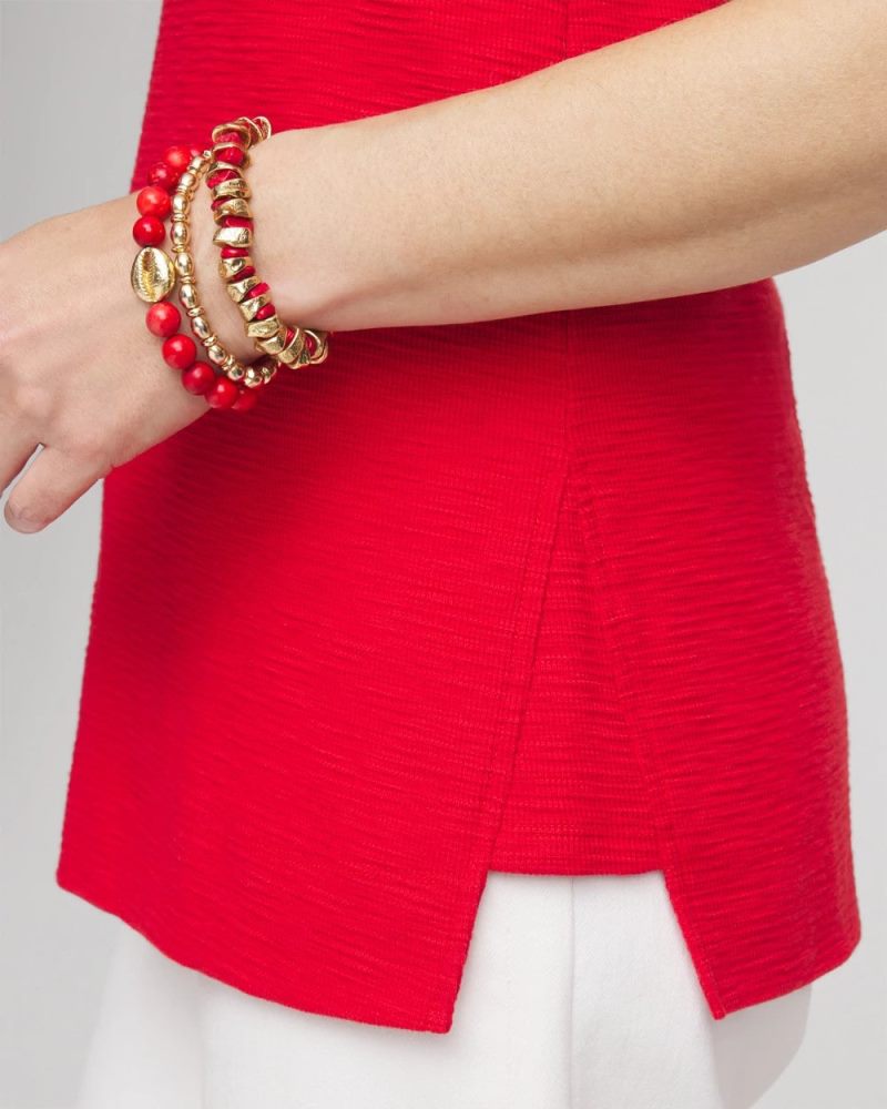 Chicos Textured Sleeveless V-Neck Tunic - RED GLOW