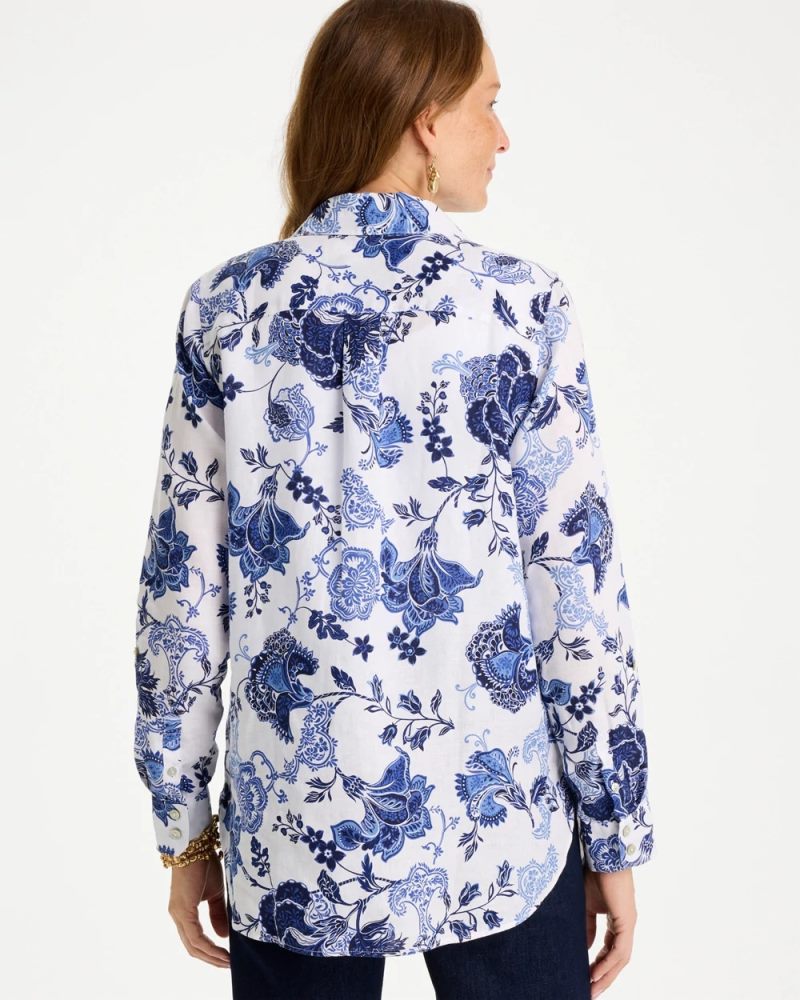 Chicos No Iron Linen Bloom Shirt - AMPARO BLUE