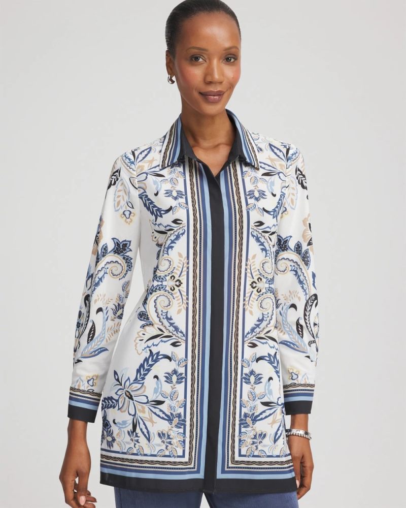 Chicos Travelers™ Collection Paisley Mesh Shirt Jacket - CANYON BLUE
