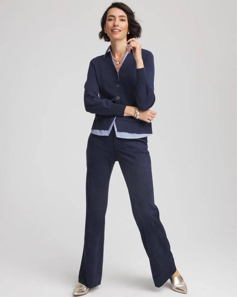 Chicos Striped Collared Cardigan Sweater - PASSPORT BLUE