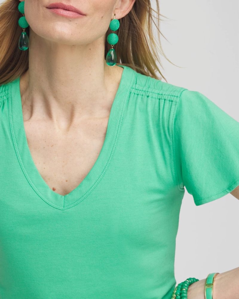 Chicos Flutter Sleeve Tee - GRASSY GREEN