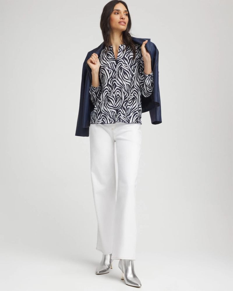 Chicos Zebra Waves Crinkle Top - PASSPORT BLUE