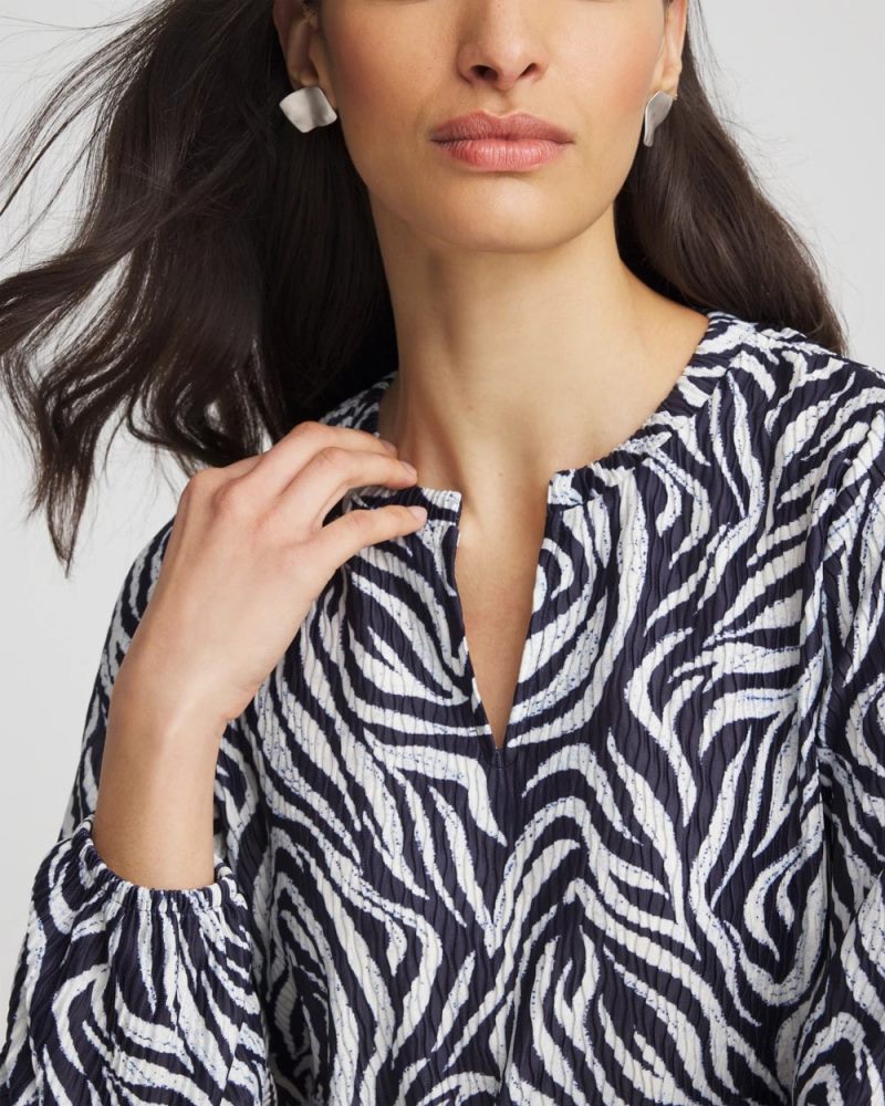 Chicos Zebra Waves Crinkle Top - PASSPORT BLUE
