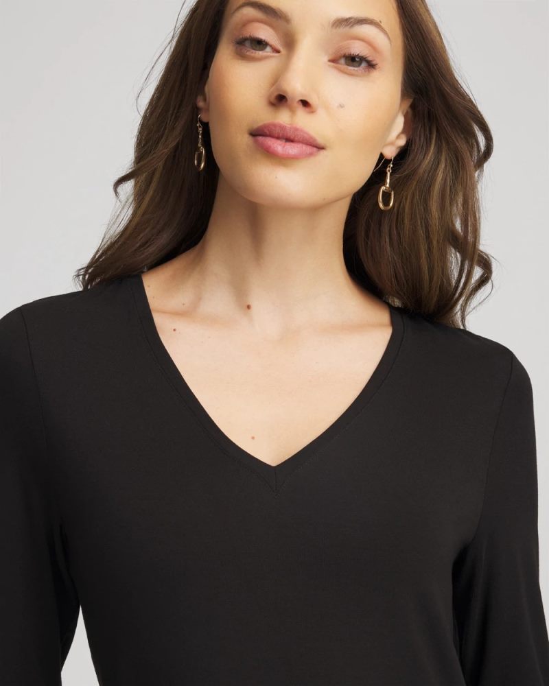 Chicos Touch of Cool™ V-Neck Layering Tee - BLACK