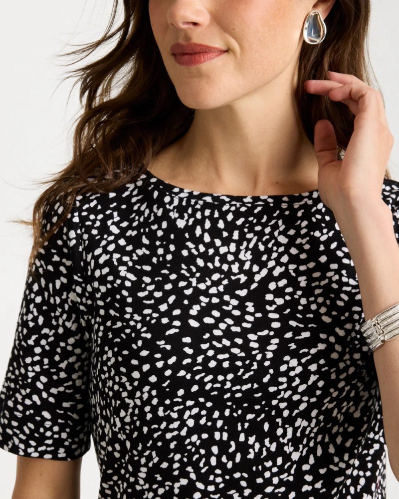 Chicos Printed Pima Elbow Sleeve Tee - BLACK