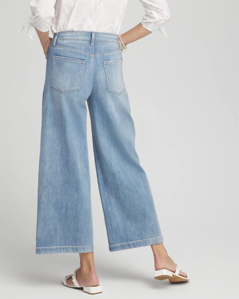 Chicos High Rise Wide Leg Cropped Denim - BEACH ROAD INDIGO