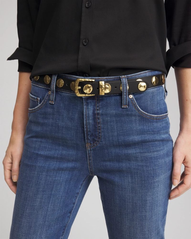 Chicos Studded Faux Leather Trouser Belt - BLACK