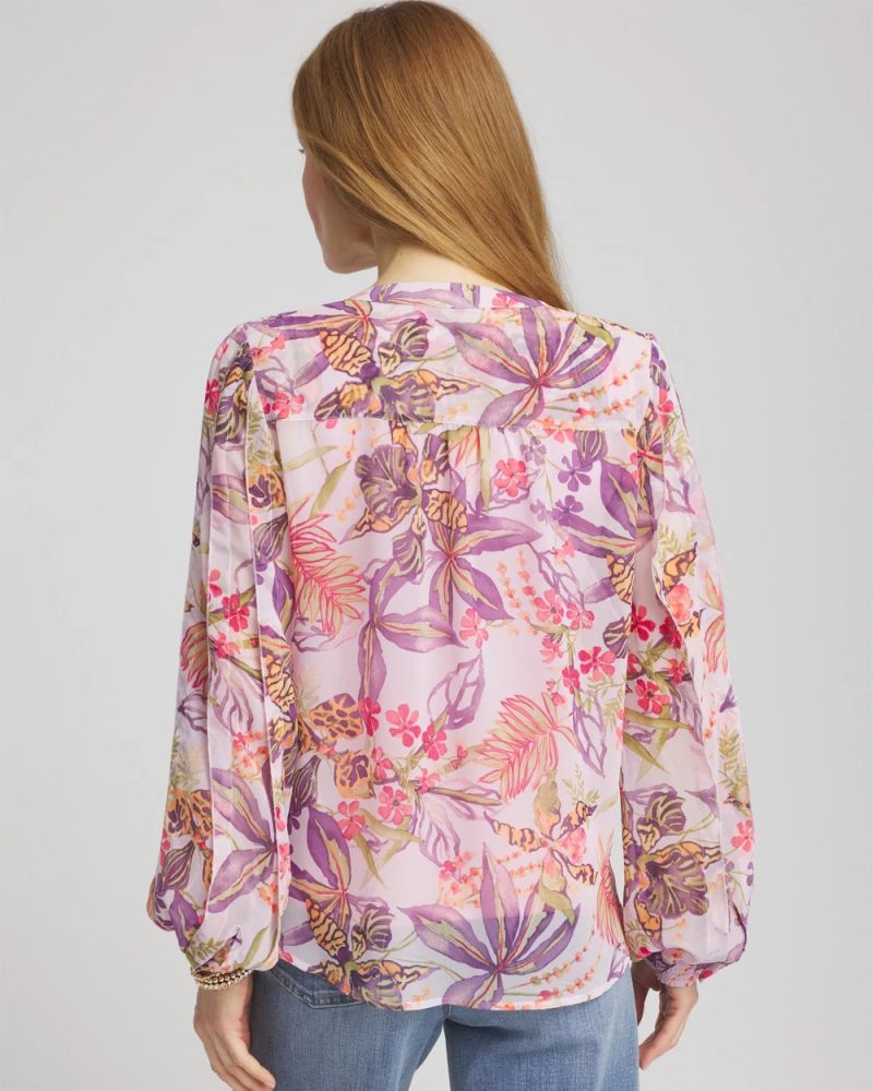 Chicos Floral Georgette Pintuck Blouse - PLUM SHADE