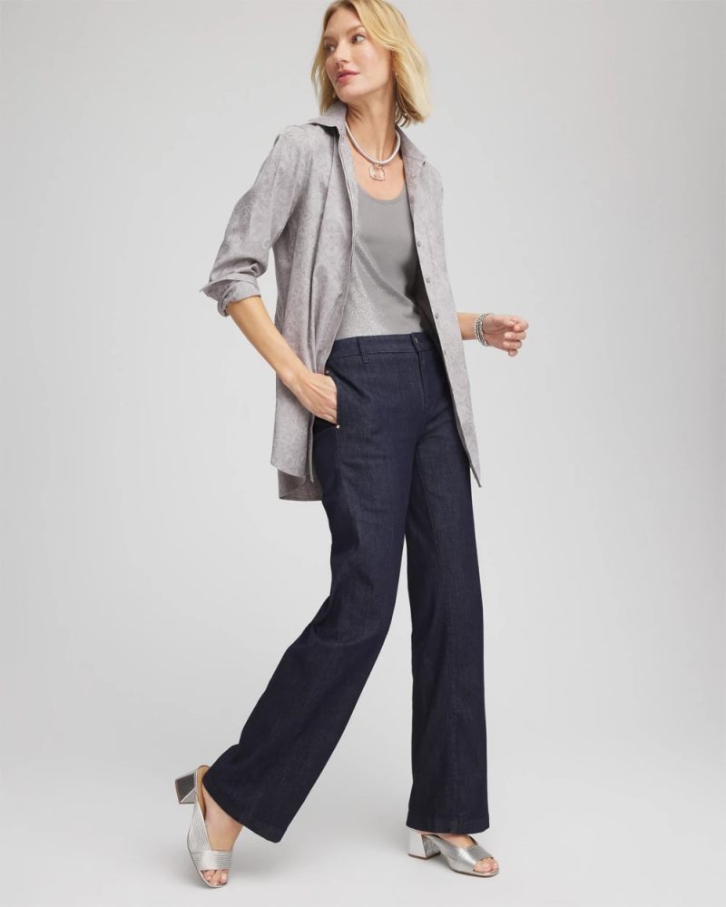 Chicos No Iron Lace Jacquard Stretch Tunic - MOON SHADE GRAY