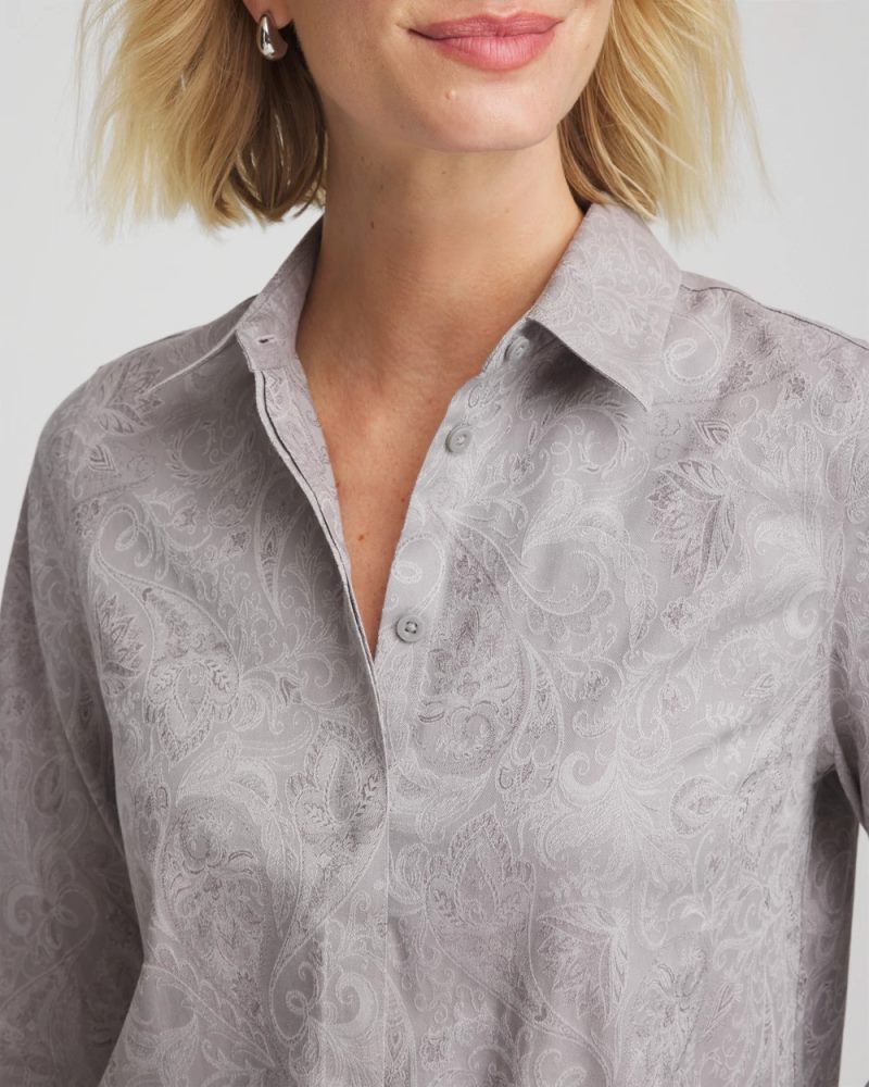 Chicos No Iron Lace Jacquard Stretch Tunic - MOON SHADE GRAY