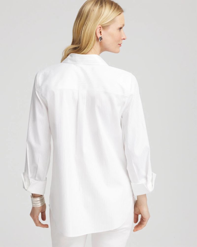 Chicos No Iron Lurex Stripe Shirt - OPTIC WHITE
