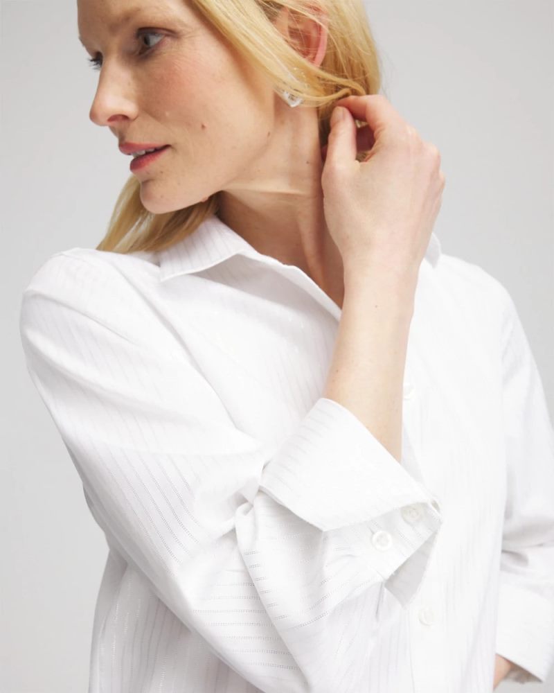 Chicos No Iron Lurex Stripe Shirt - OPTIC WHITE