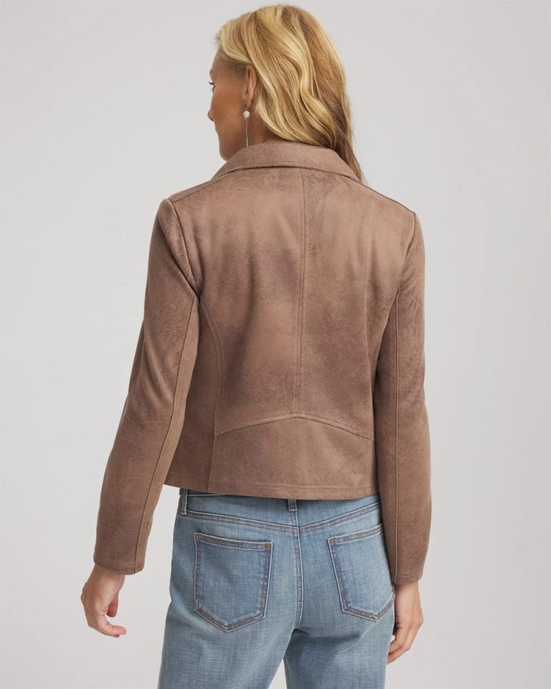 Chicos Suede Moto Jacket - DRIED MUSHROOM