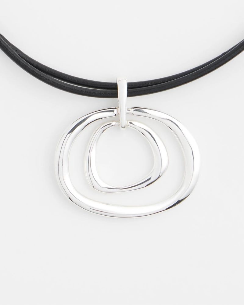 Chicos Silver Tone Rings Pendant Necklace - SILVER