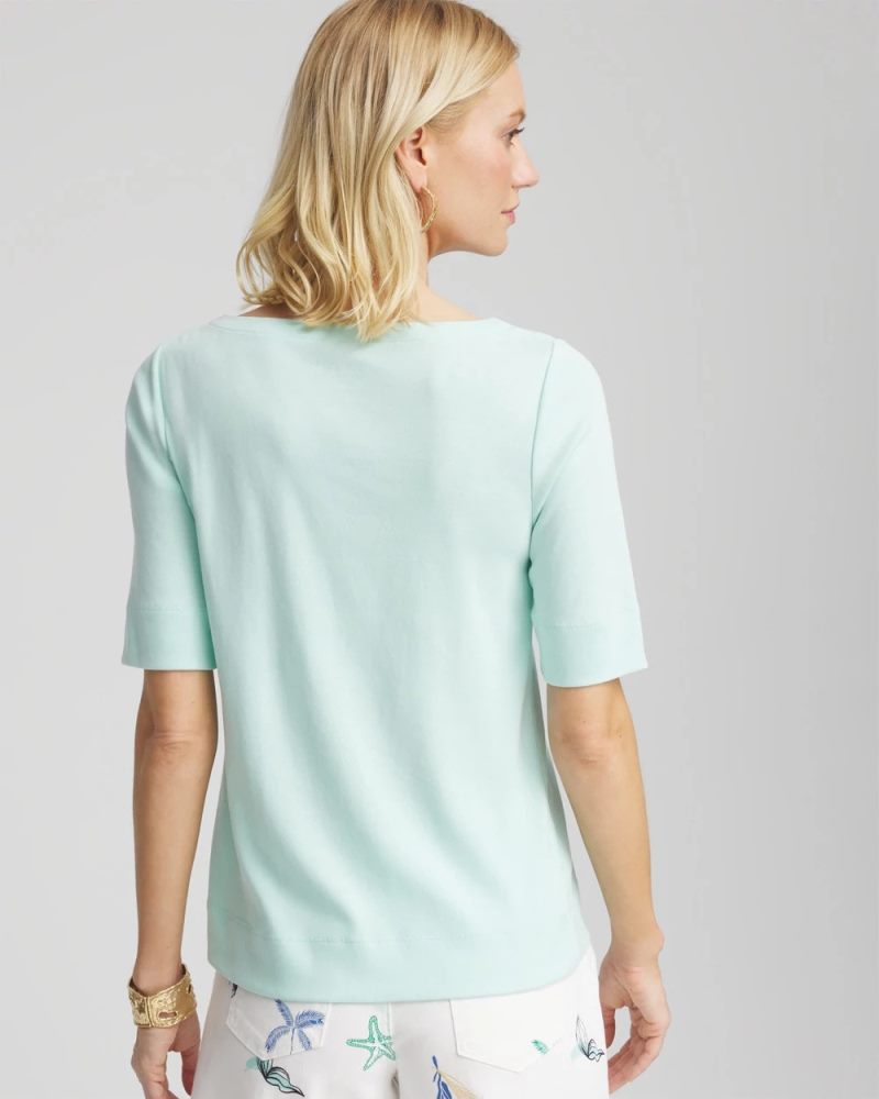 Chicos Pima Cotton Bateau-Neck Tee - TEAL WATERS