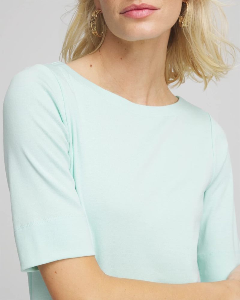 Chicos Pima Cotton Bateau-Neck Tee - TEAL WATERS