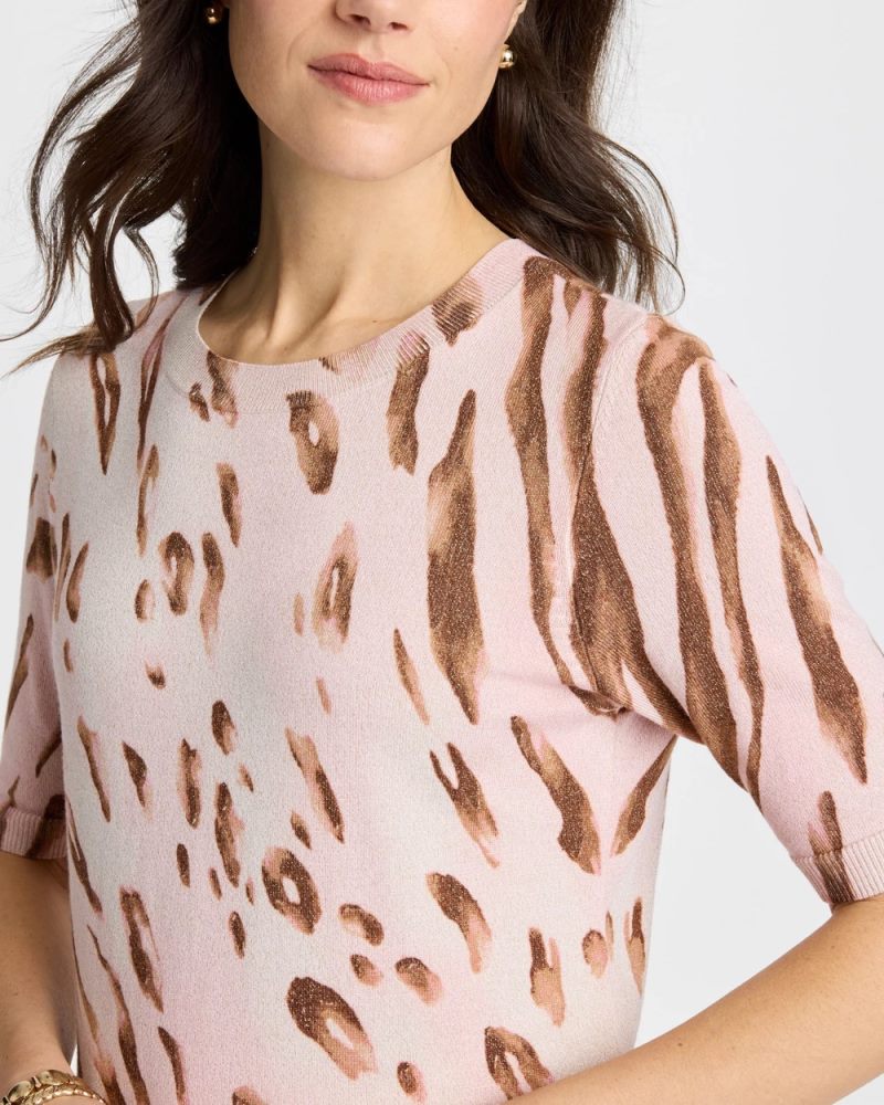 Chicos Ella Crewneck Metallic Pullover Sweater - SWEET BLOSSOM