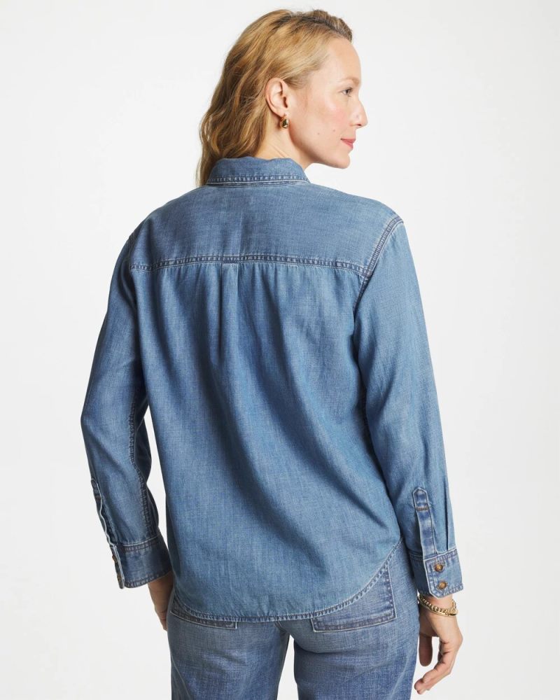 Chicos Classic Collared Tencel Shirt - ALLEGRO INDIGO