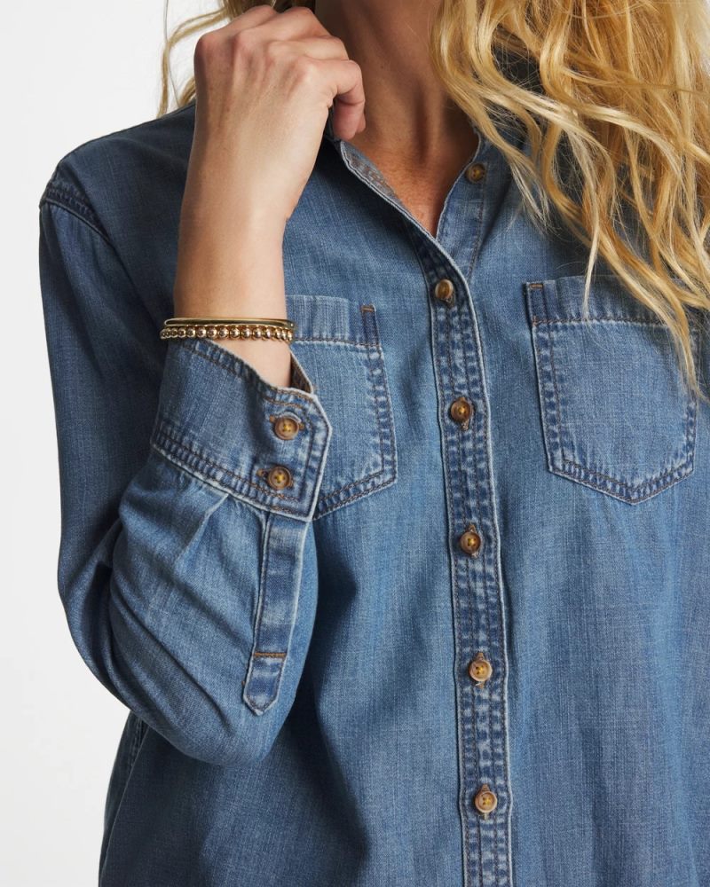 Chicos Classic Collared Tencel Shirt - ALLEGRO INDIGO