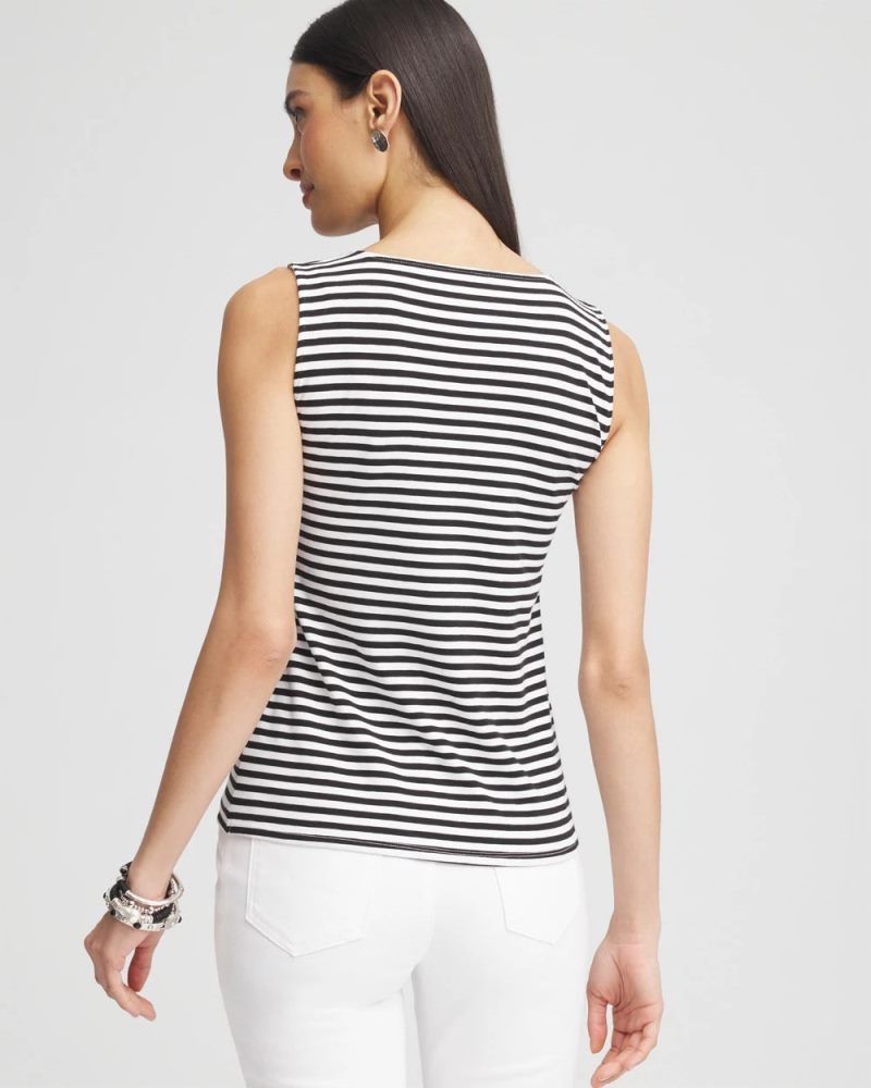 Chicos Contour Cotton™ Striped Square-Neck Tank - BLACK