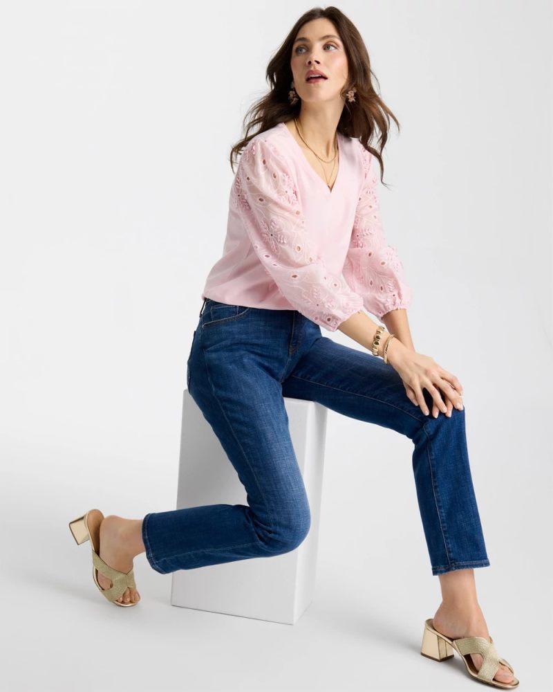 Chicos Floral Eyelet Sleeve Tee - SWEET BLOSSOM