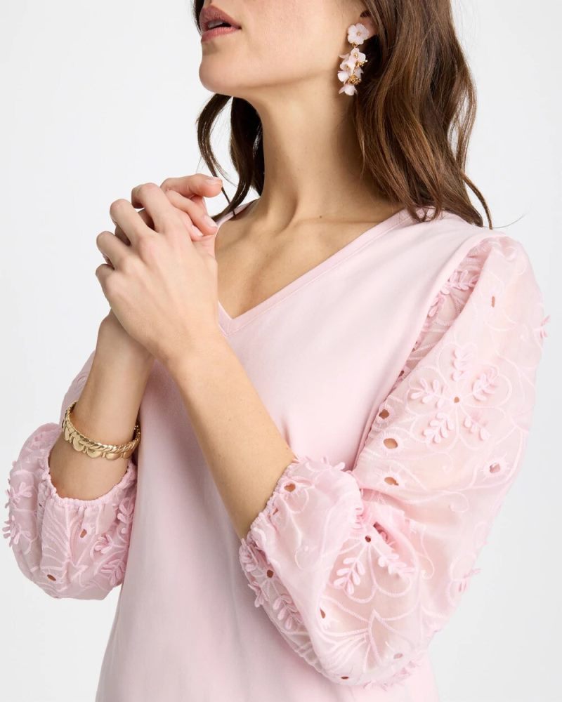 Chicos Floral Eyelet Sleeve Tee - SWEET BLOSSOM