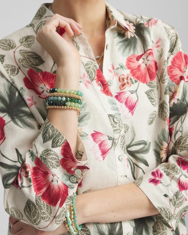 Chicos No Iron Garden Floral Linen Shirt - RIVER ROCK