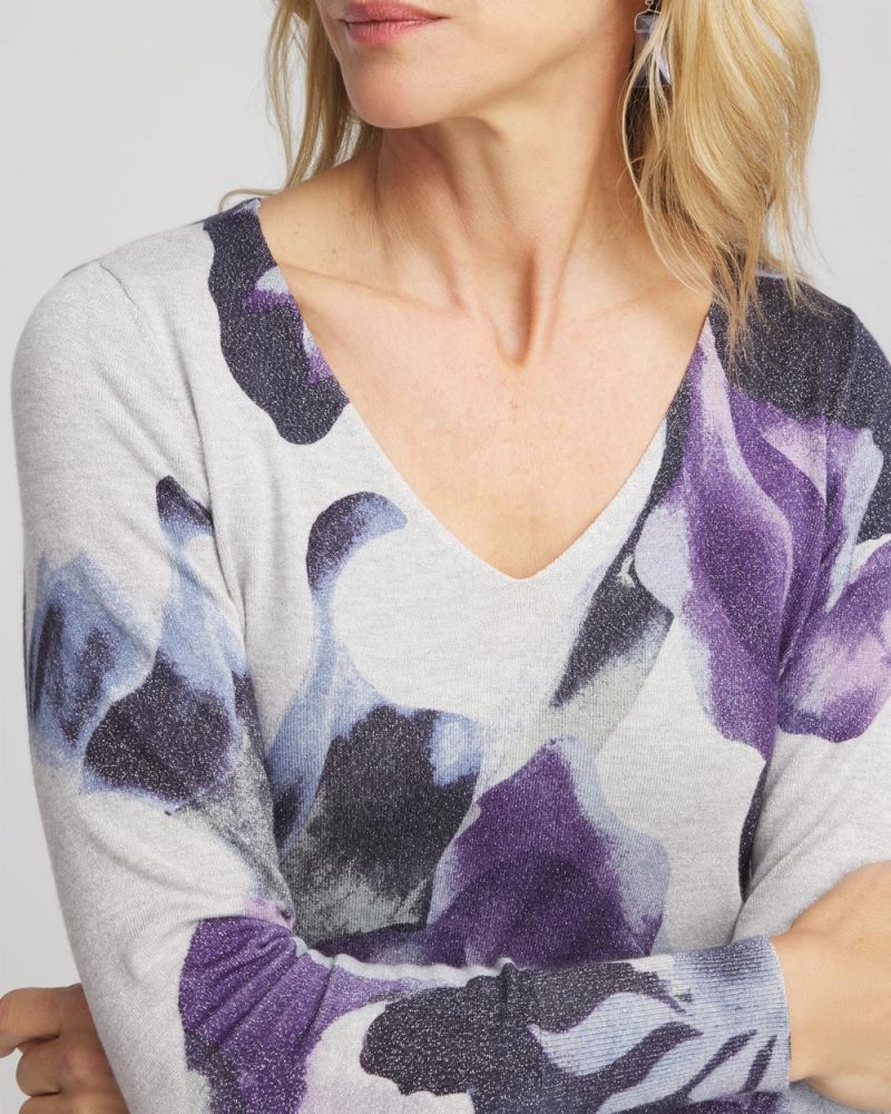 Chicos Ella V-Neck Pullover Sweater - PURPLE ELIXIR