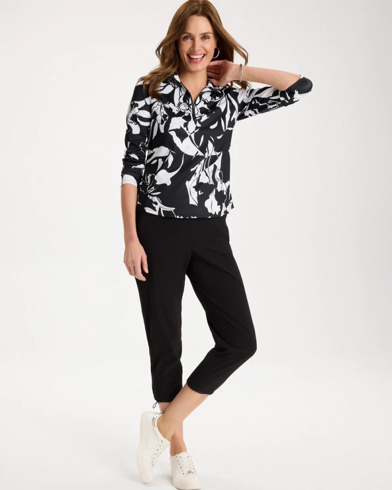 Chicos Zenergy® UPF Floral Nights Half Zip - BLACK