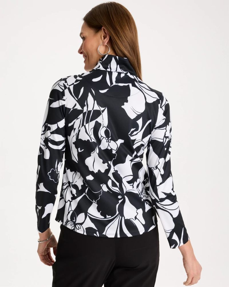 Chicos Zenergy® UPF Floral Nights Half Zip - BLACK