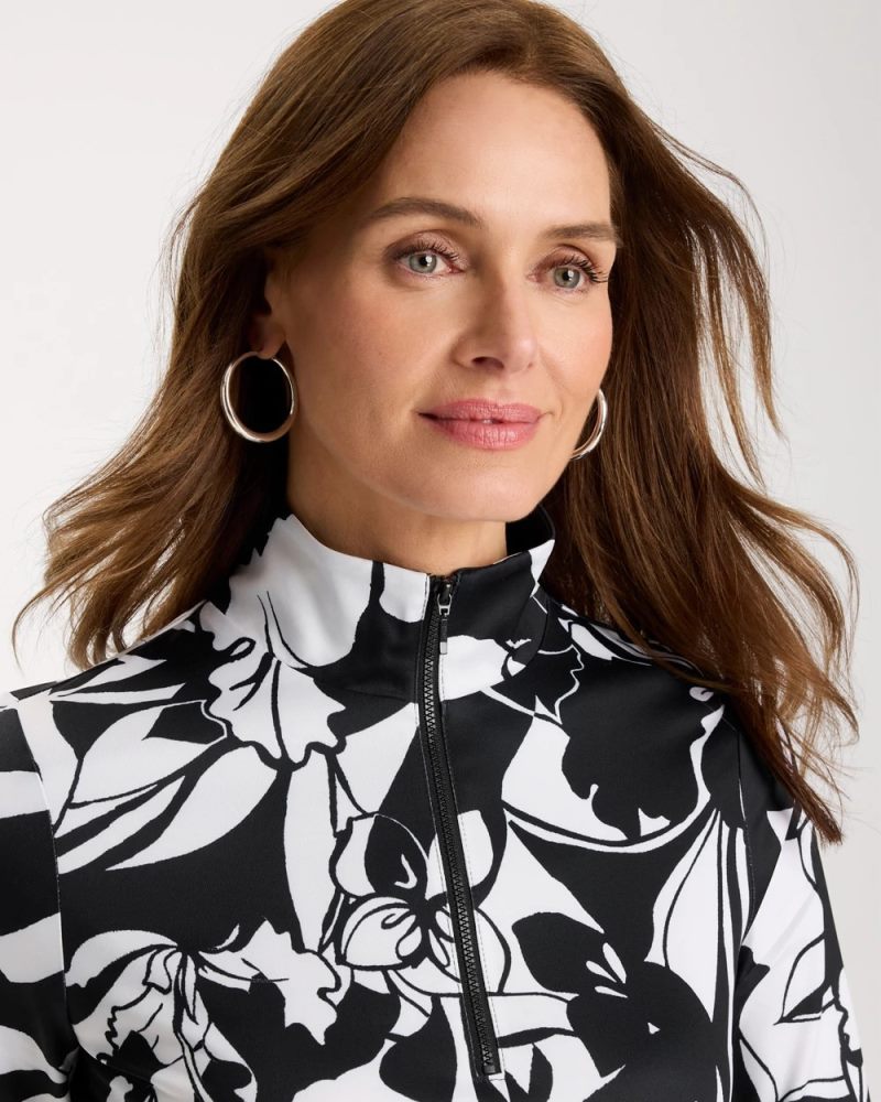Chicos Zenergy® UPF Floral Nights Half Zip - BLACK