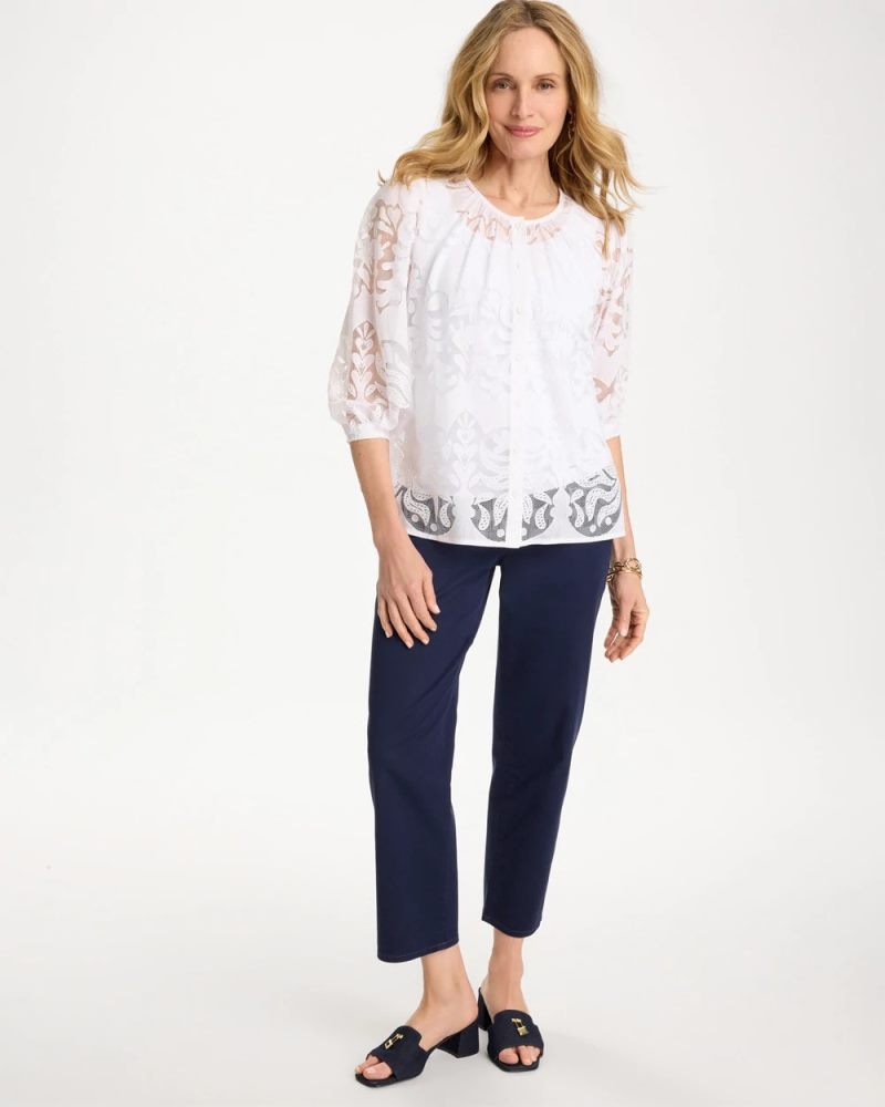 Chicos Lace Burnout Blouse - ALABASTER