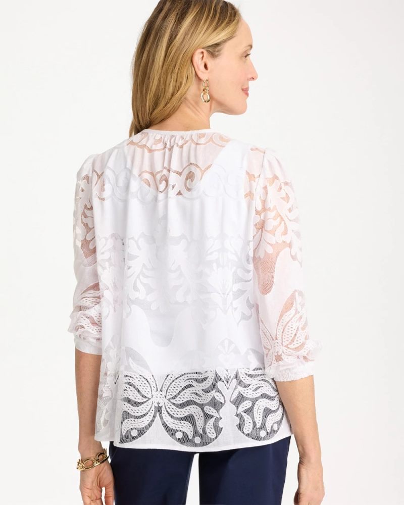 Chicos Lace Burnout Blouse - ALABASTER