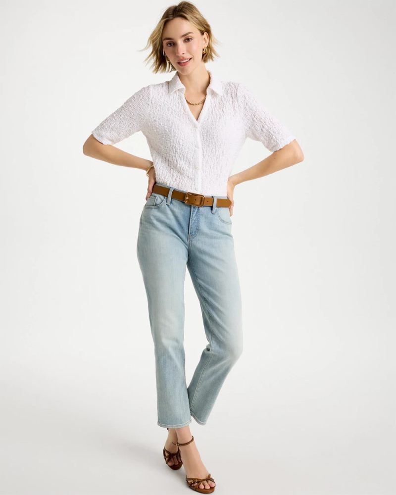 Chicos Textured Camp Tee - ALABASTER
