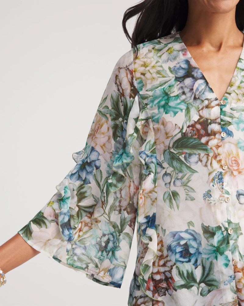 Chicos Georgette Ruffled V-Neck Blouse - ROSE SMOKE