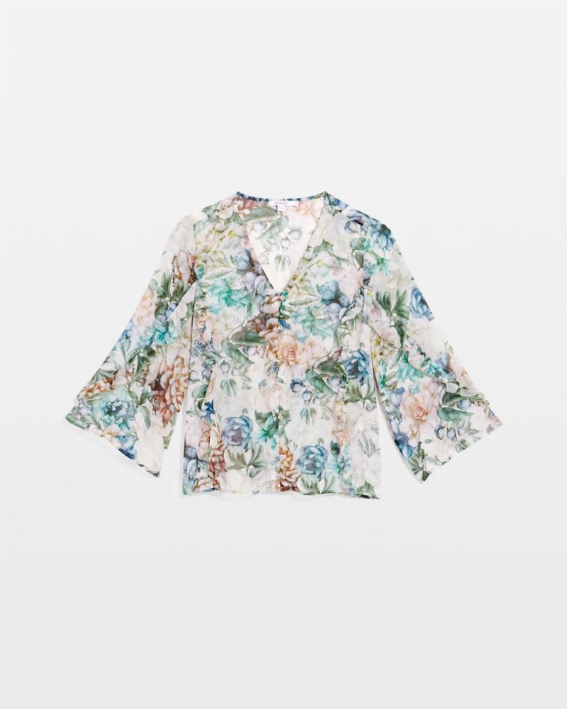 Chicos Georgette Ruffled V-Neck Blouse - ROSE SMOKE