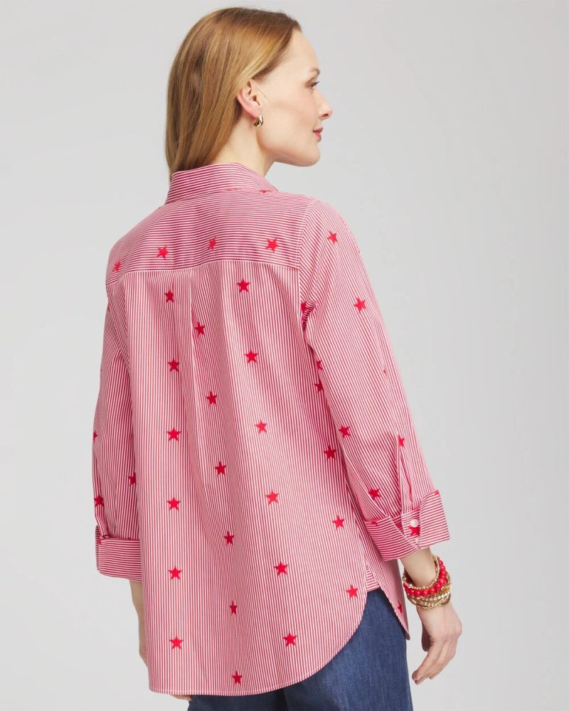 Chicos No Iron Stars & StripesSateen Shirt - RED GLOW