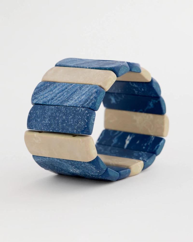 Chicos Blue-Neutral Wood Stretch Bracelet - BLUE MULTI