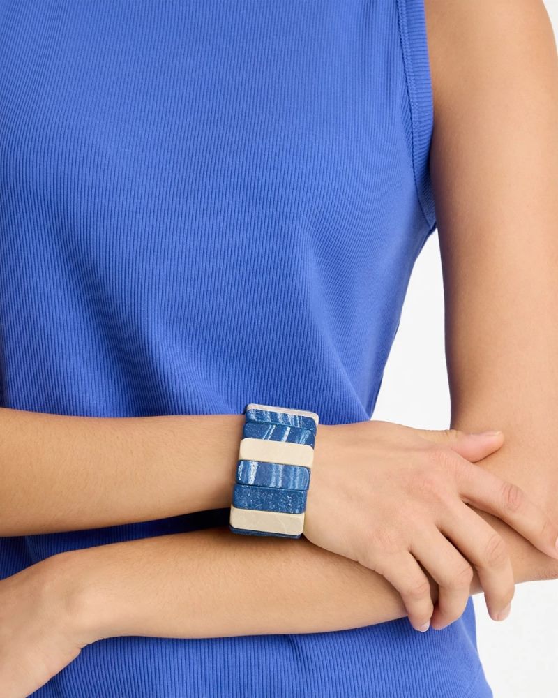 Chicos Blue-Neutral Wood Stretch Bracelet - BLUE MULTI
