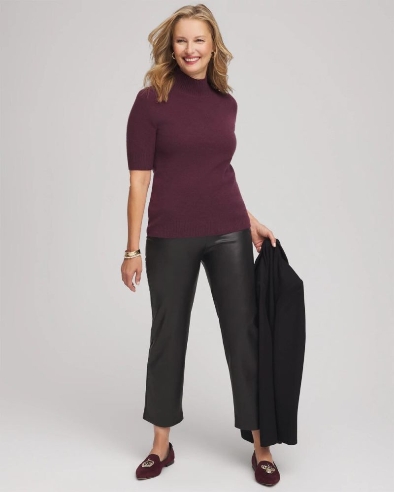 Chicos Cashmere Elbow-Sleeve Sweater - WINE